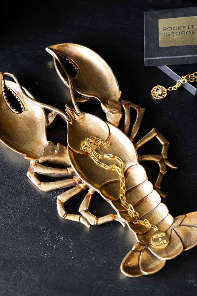 Antique Gold Lobster Trinket Tray