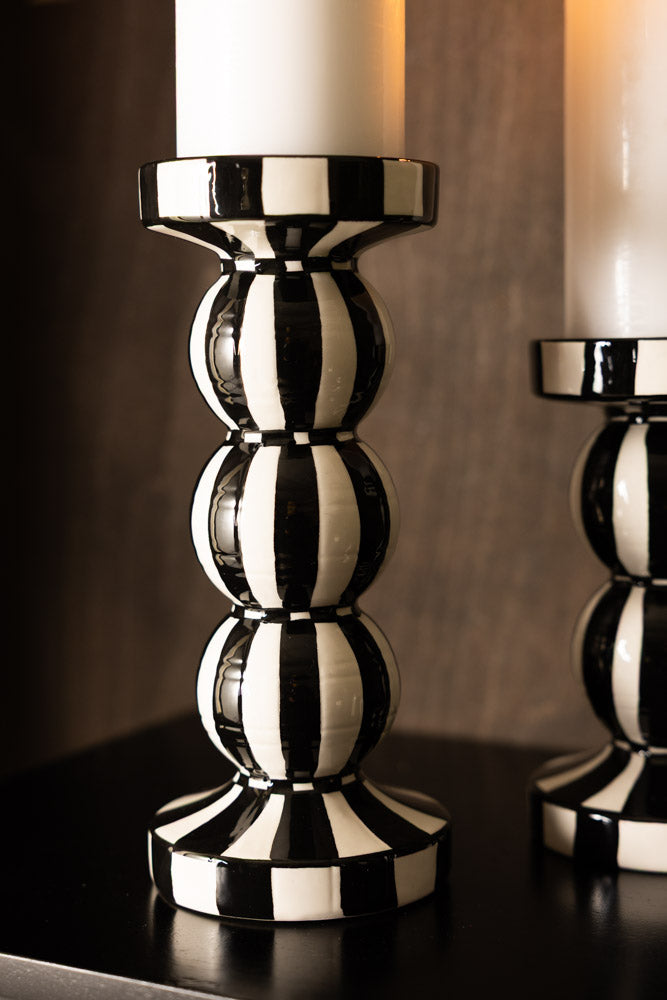 Black & White Stripe Pillar Candle Holder - Tall