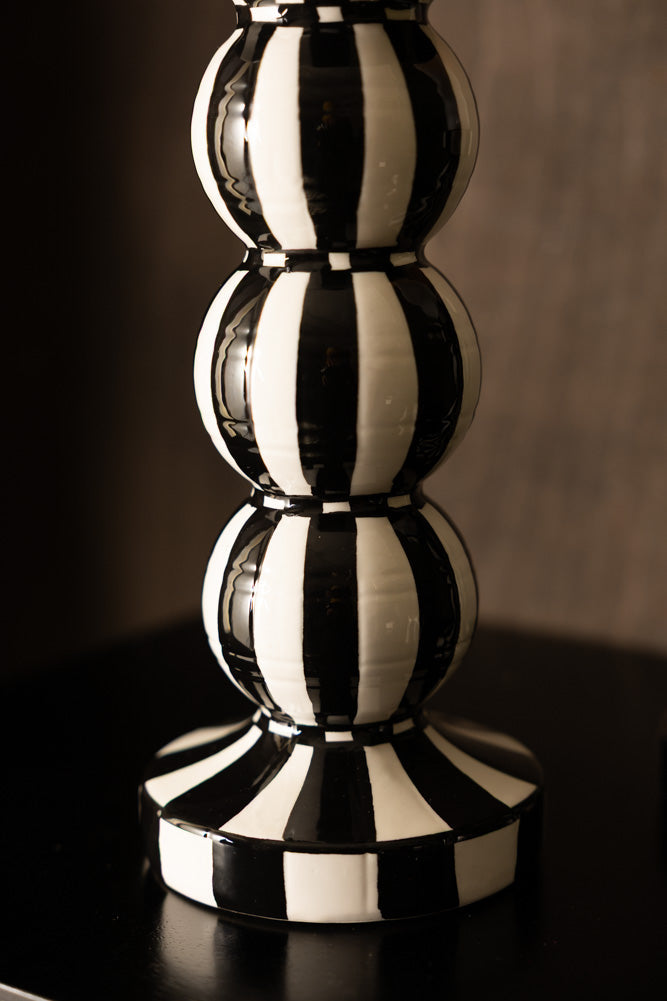 Black & White Stripe Pillar Candle Holder - Tall