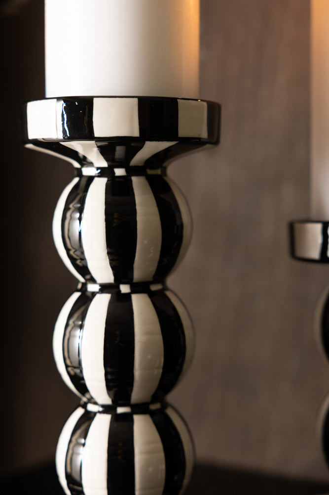 Black & White Stripe Pillar Candle Holder - Tall