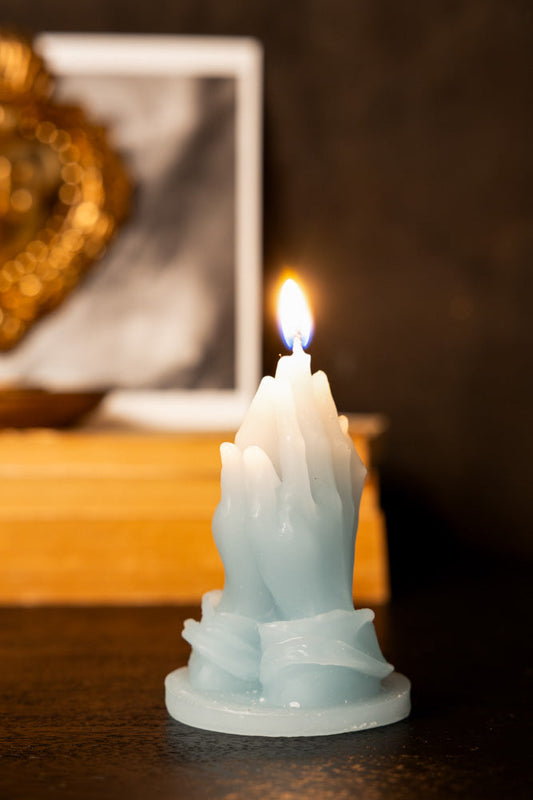 Blue Praying Hands Candle