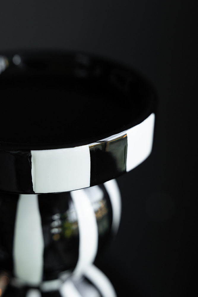 Black & White Stripe Pillar Candle Holder - Tall
