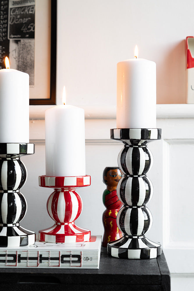 Black & White Stripe Pillar Candle Holder - Tall