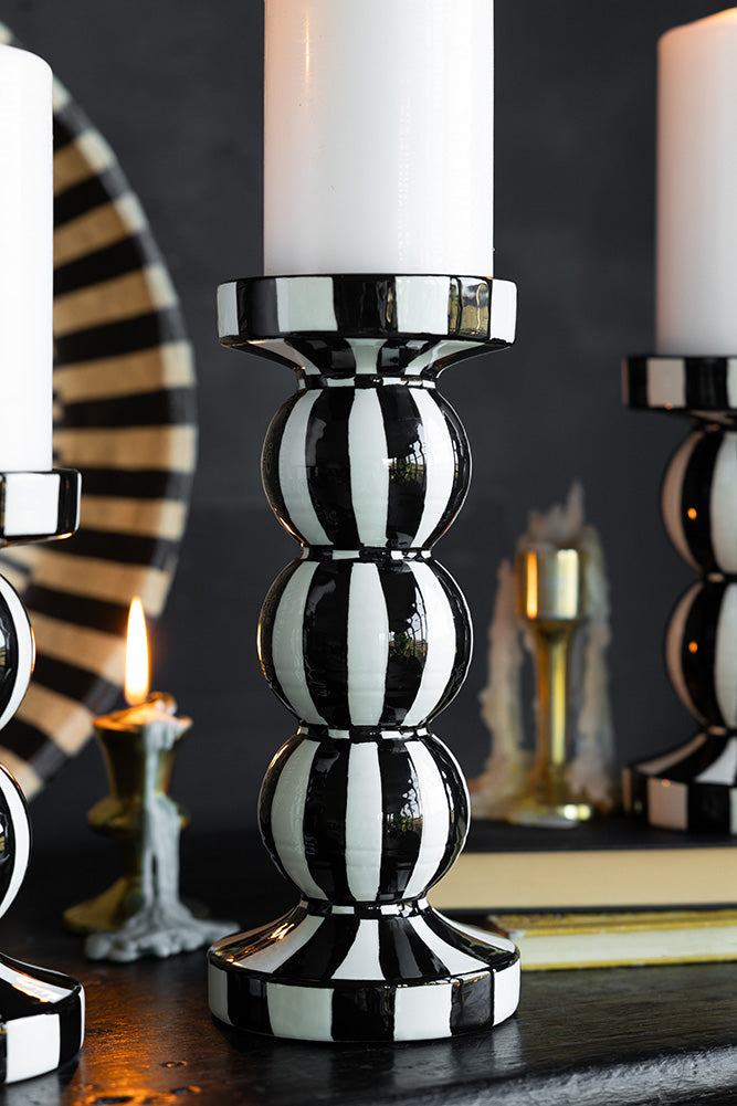 Black & White Stripe Pillar Candle Holder - Tall