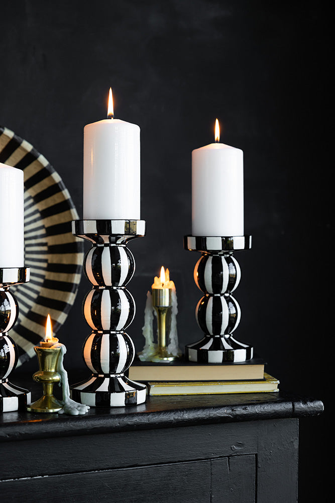 Black & White Stripe Pillar Candle Holder - Tall