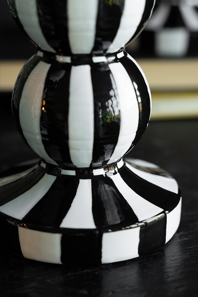 Black & White Stripe Pillar Candle Holder - Tall