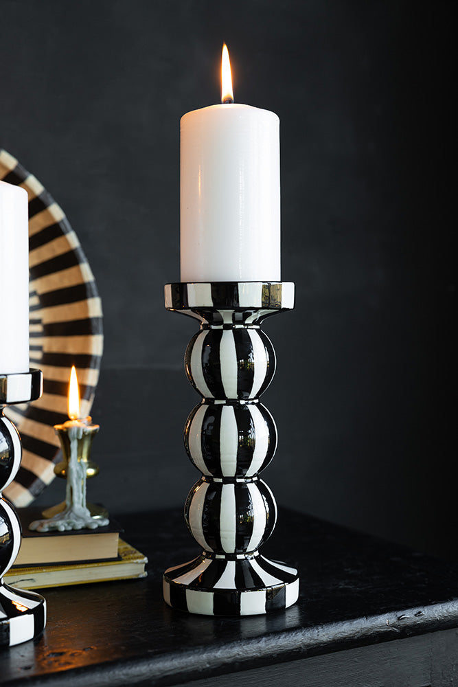 Black & White Stripe Pillar Candle Holder - Tall