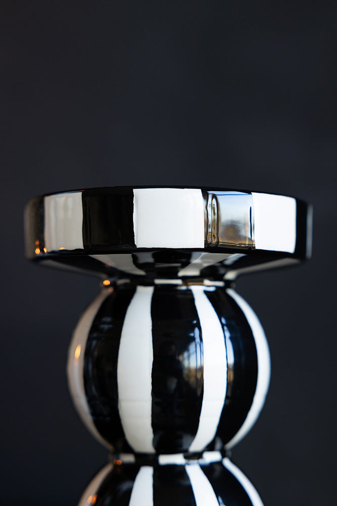 Black & White Stripe Pillar Candle Holder - Tall