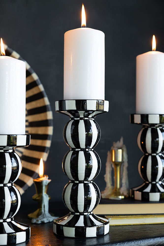 Black & White Stripe Pillar Candle Holder - Tall